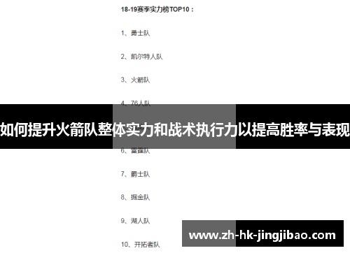 如何提升火箭队整体实力和战术执行力以提高胜率与表现